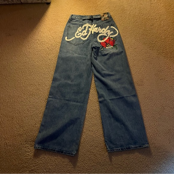 Ed Hardy Denim - NWT ed hardy wide leg jeans size 26 with designs on front and back
